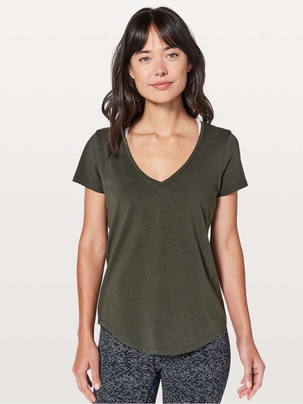 Lululemon Love Tee V in a dark olive green Women's V-Neck Size 4